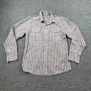VTG Haas Jeans Mens M Striped Button Up Shirt Long Sleeve 2 Pocket Gray Red